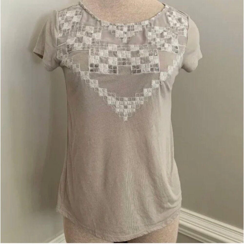 American Eagle Tan Embroidered/Sequined Shirt XS